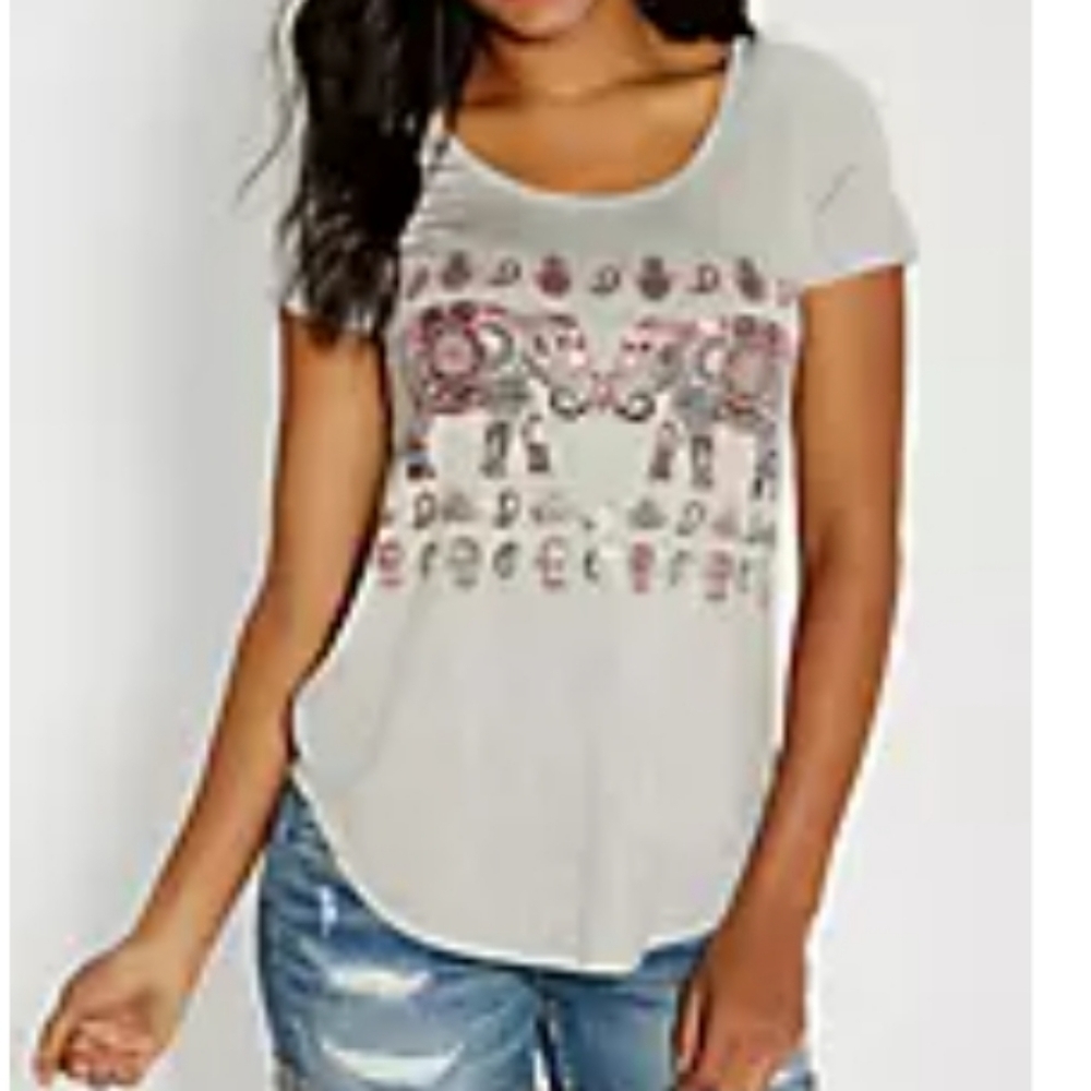 Maurices graphic tee metallic elephant print gray heather mauve blue white M